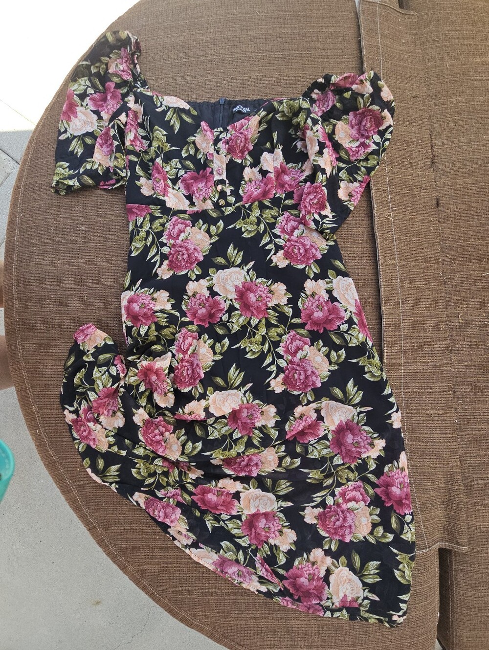 Floral Off-Shoulder Midi Dress - Black & Pink Size 12
